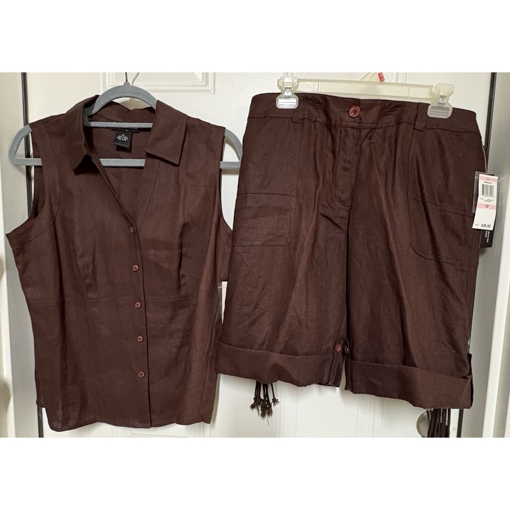 Vtg Prof Style & Co Brown Tank Blouse & Shorts Braided Belt NWT